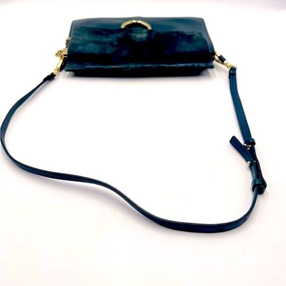 Auth Chloe Medium Cloudy Blue Calfskin Suede Leather Faye Shoulder Bag Clutch - Picture 10 of 16
